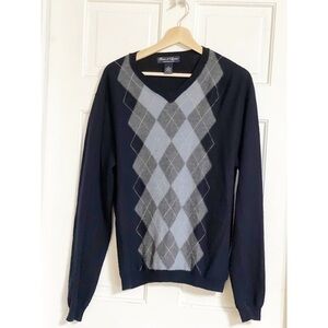 Davis & Squire Merino Wool V Neck Argyle Front Sweater